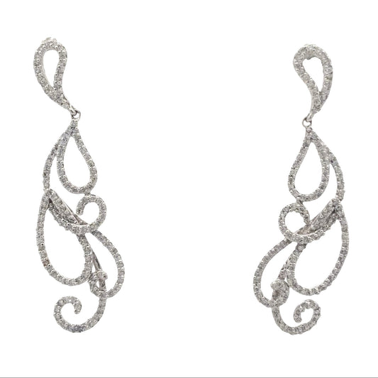 Natural Diamond Scroll Dangle Earrings