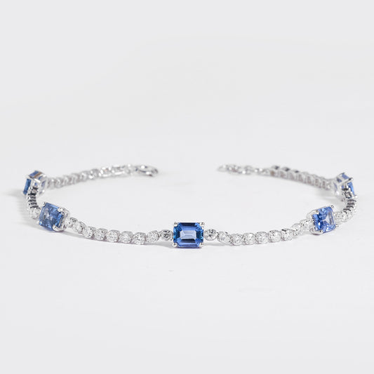 Emerald Cut Sapphire Natural Diamond Bracelet