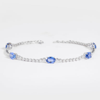 Blue Sapphire Oval Natural Diamond Bracelet