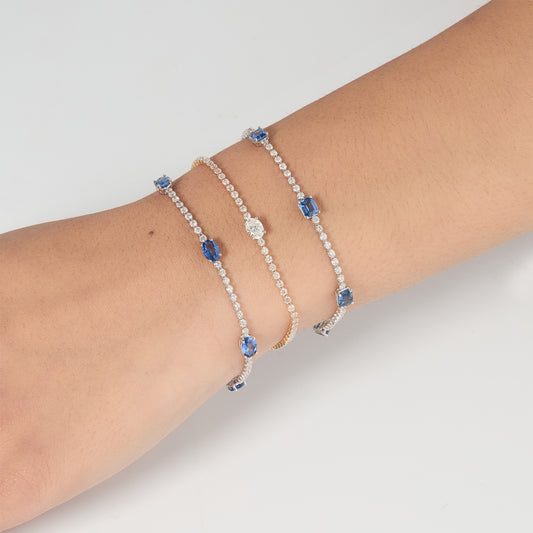 Blue Sapphire Oval Natural Diamond Bracelet