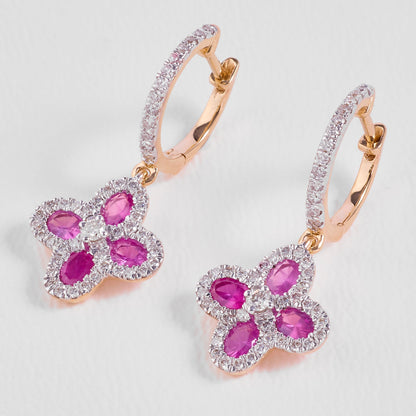 Flower Huggie Pink Sapphire & Diamond Earrings