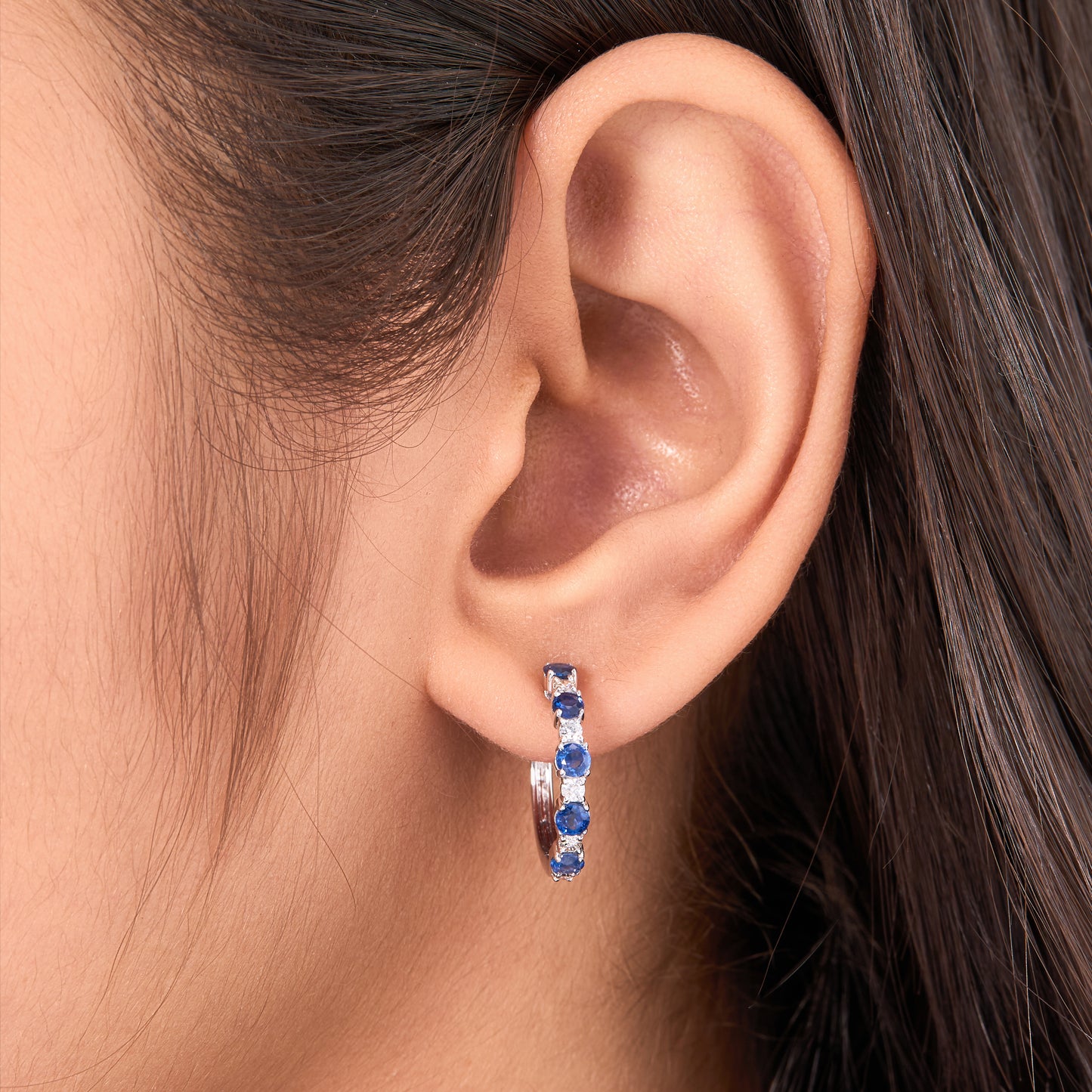 Blue Sapphire Diamond Huggie Earrings