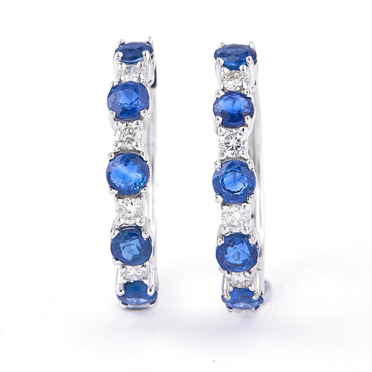 Blue Sapphire Diamond Huggie Earrings