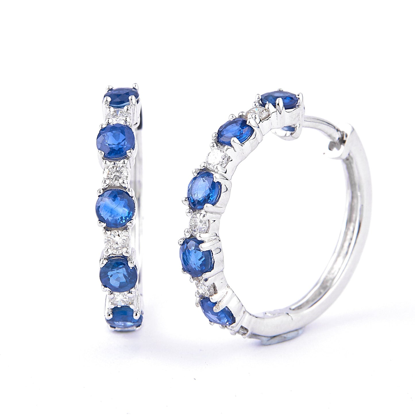 Blue Sapphire Diamond Huggie Earrings