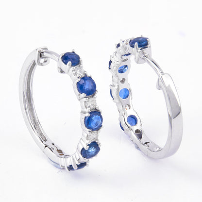 Blue Sapphire Diamond Huggie Earrings