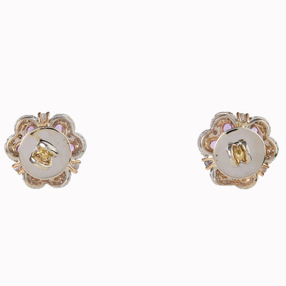Flower Natural Pink Sapphire & Diamond Stud Earrings