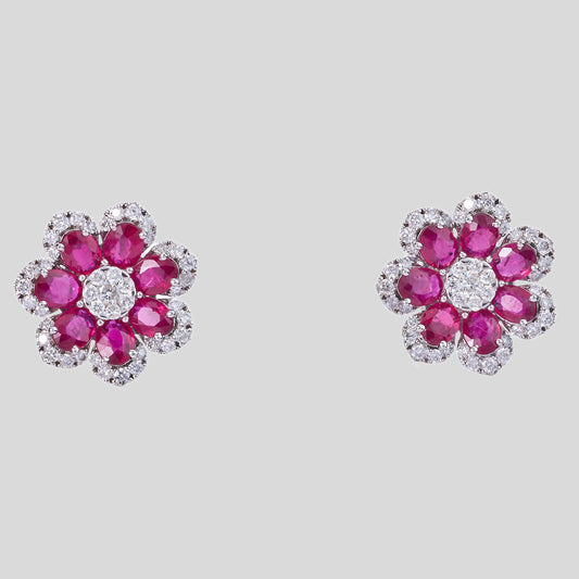 Floral Ruby Natural Diamond Studs