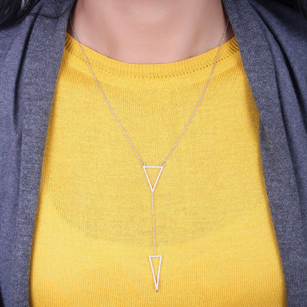 Double Triangle Natural Diamond Charm Necklace