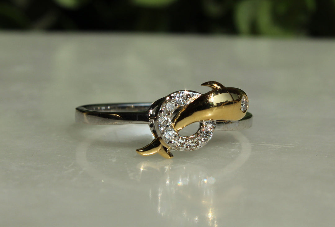 Dolphin Diamond Ring, 14k Solid Gold Fish Ring, Natural Diamonds, Everyday Diamond Jewelry, Gift for Her