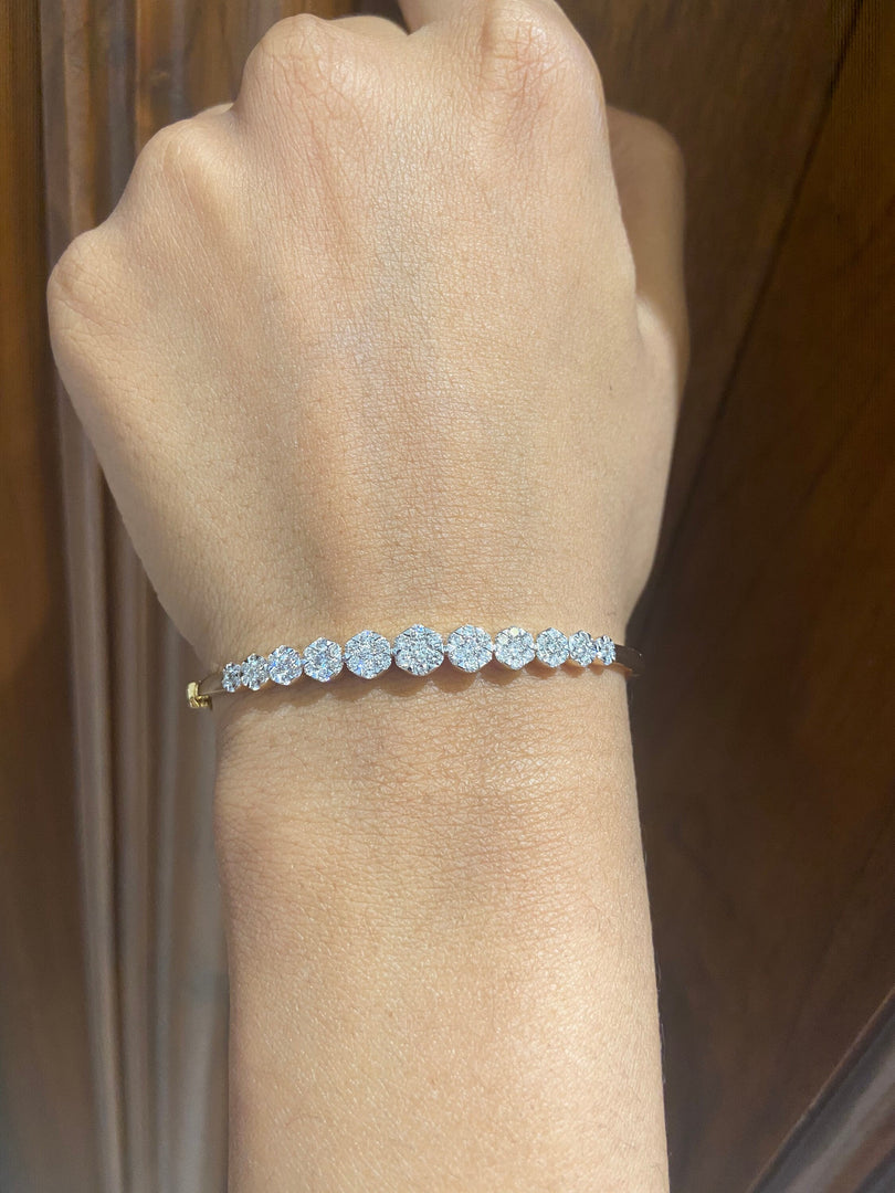Diamond Bracelet In 14k Solid Gold, Illusion Setting With Natural Diamonds, Flower Cluster Cuff Bracelet, Gift for Her