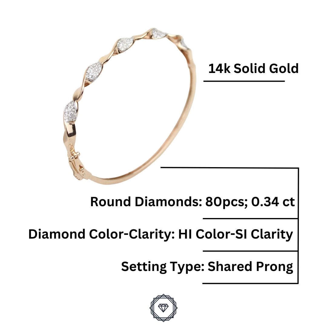 Twisted Wavy Diamond Bracelet, Natural Diamonds, 14k Solid Gold, Gift for her