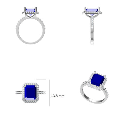 Blue Sapphire Halo Diamond Ring
