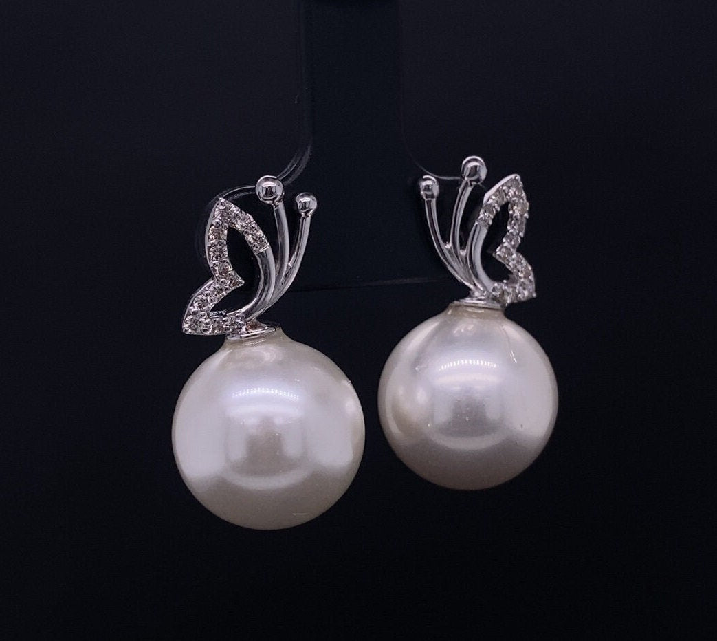 Butterfly Pearl Natural Diamonds Stud Earrings
