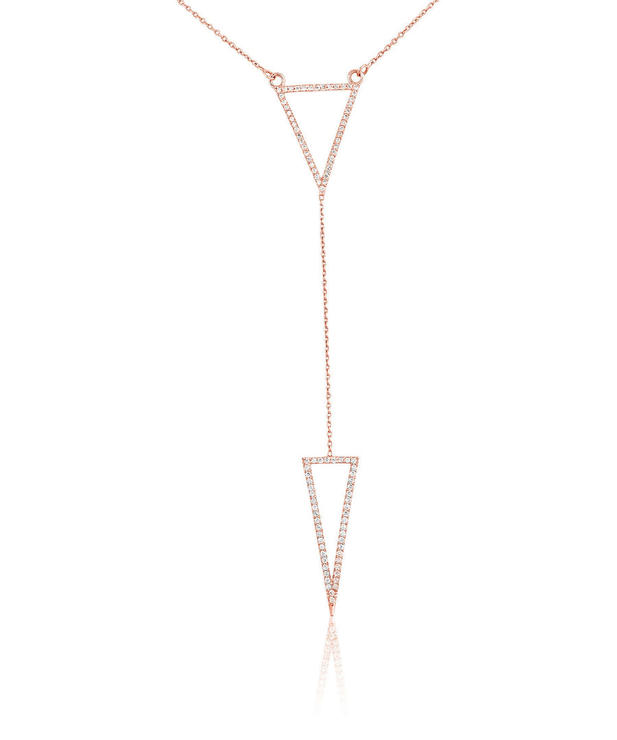 Double Triangle Layered Diamond Charm Necklace, 14k Solid Gold, Natural Diamonds, Gift for her