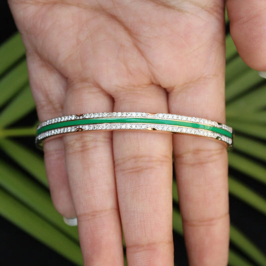 Green Enamel Natural Diamond Bangle Bracelet