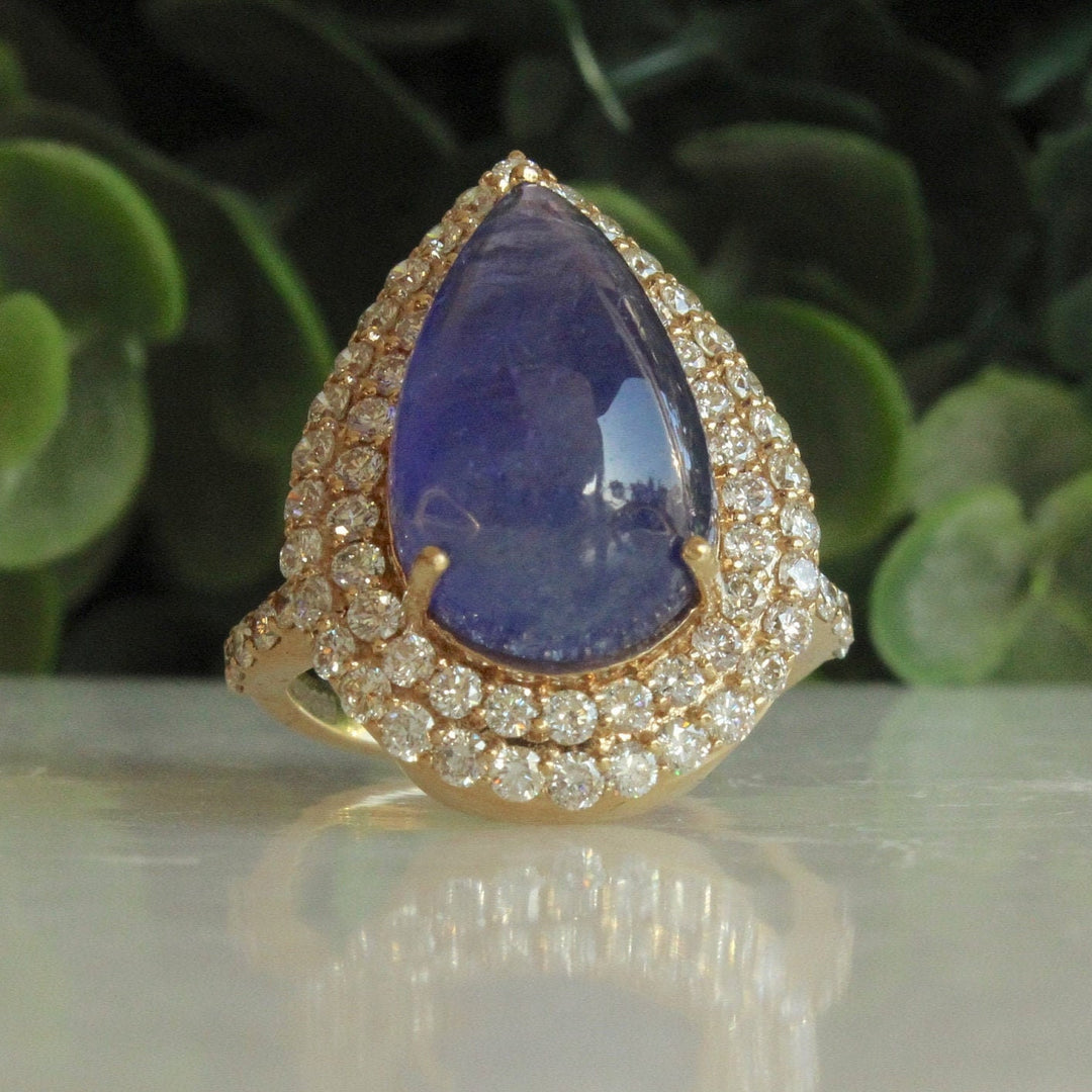 Natural Tanzanite Diamonds Ring, Gemstone Cocktail Gold Ring, 14K Solid Gold, Natural Diamonds, Birthstone Ring, Gift for her