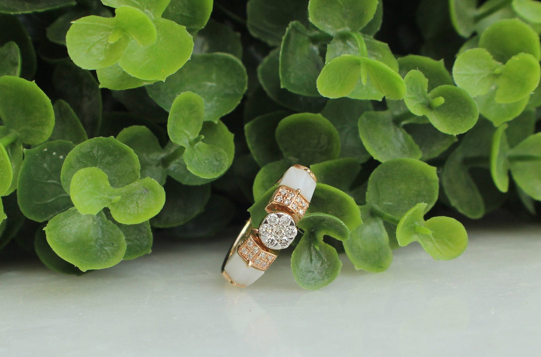 Mother of Pearl Diamond Ring In 14k Solid Gold, Illusion Setting With Natural Diamonds, Gift for Women