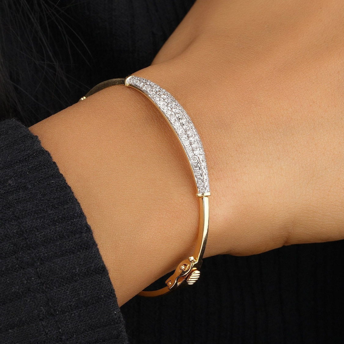 Pave Natural Diamond Bar Bangle Bracelet