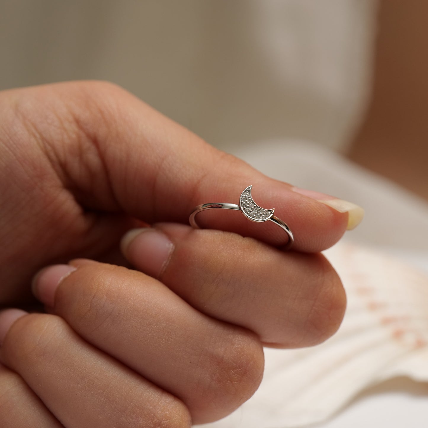Crescent Moon Diamond Ring