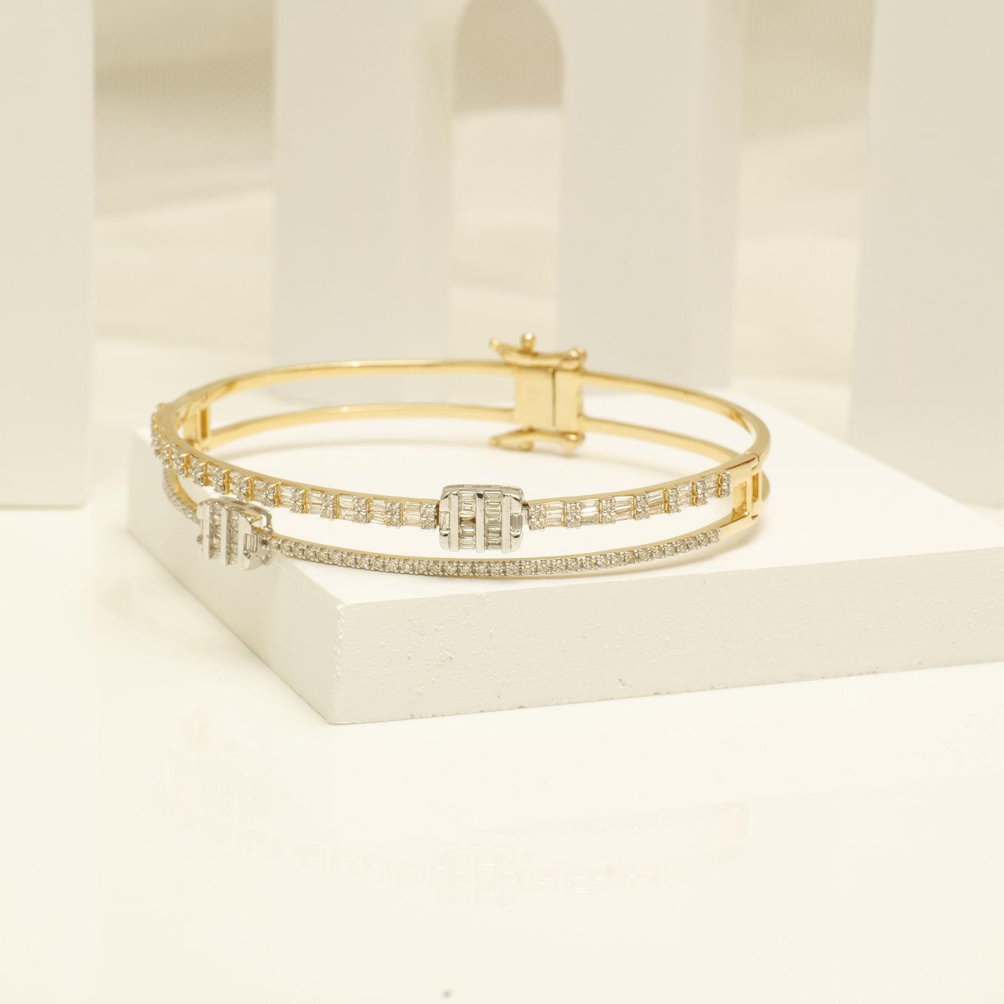 Baguette & Round Natural Diamond Cuff Bracelet