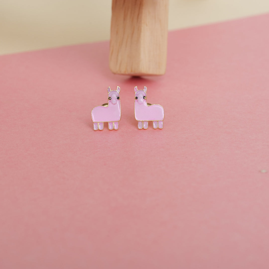 Kids Llama Stud Earrings, 14k Solid Gold With Enameling, Kids Jewelry, Gift for toddlers, girls and kids