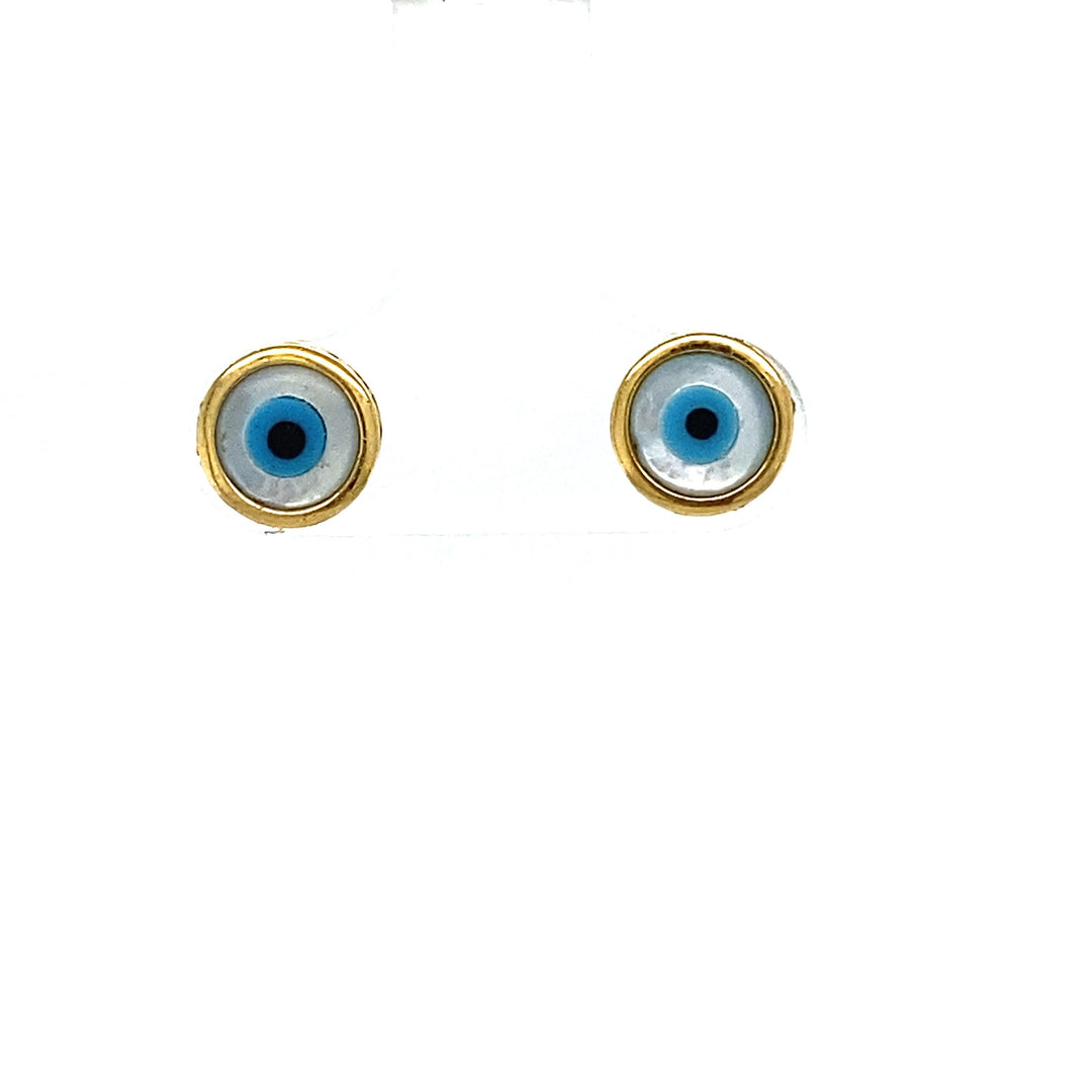 Kids Evil Eye Stud Earrings, 14k Solid Gold, MOP kids Earrings, Kids Jewelry, Gift for toddlers, girls and kids