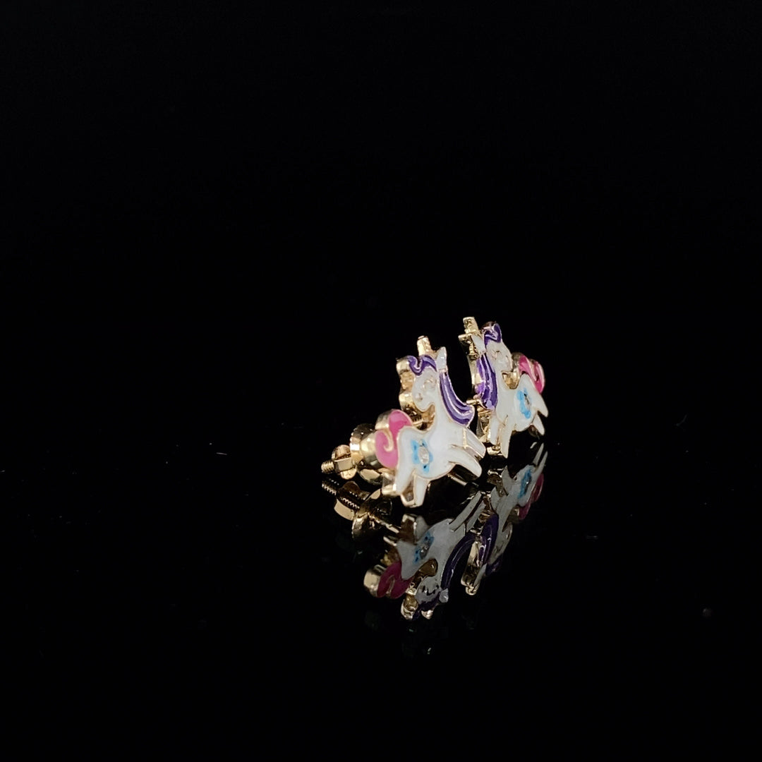 Kids Unicorn Diamond Stud Earrings, 14k Solid Gold With Pink Enameling, Natural Diamonds, Kids jewelry, Gift for toddlers, girls and kids