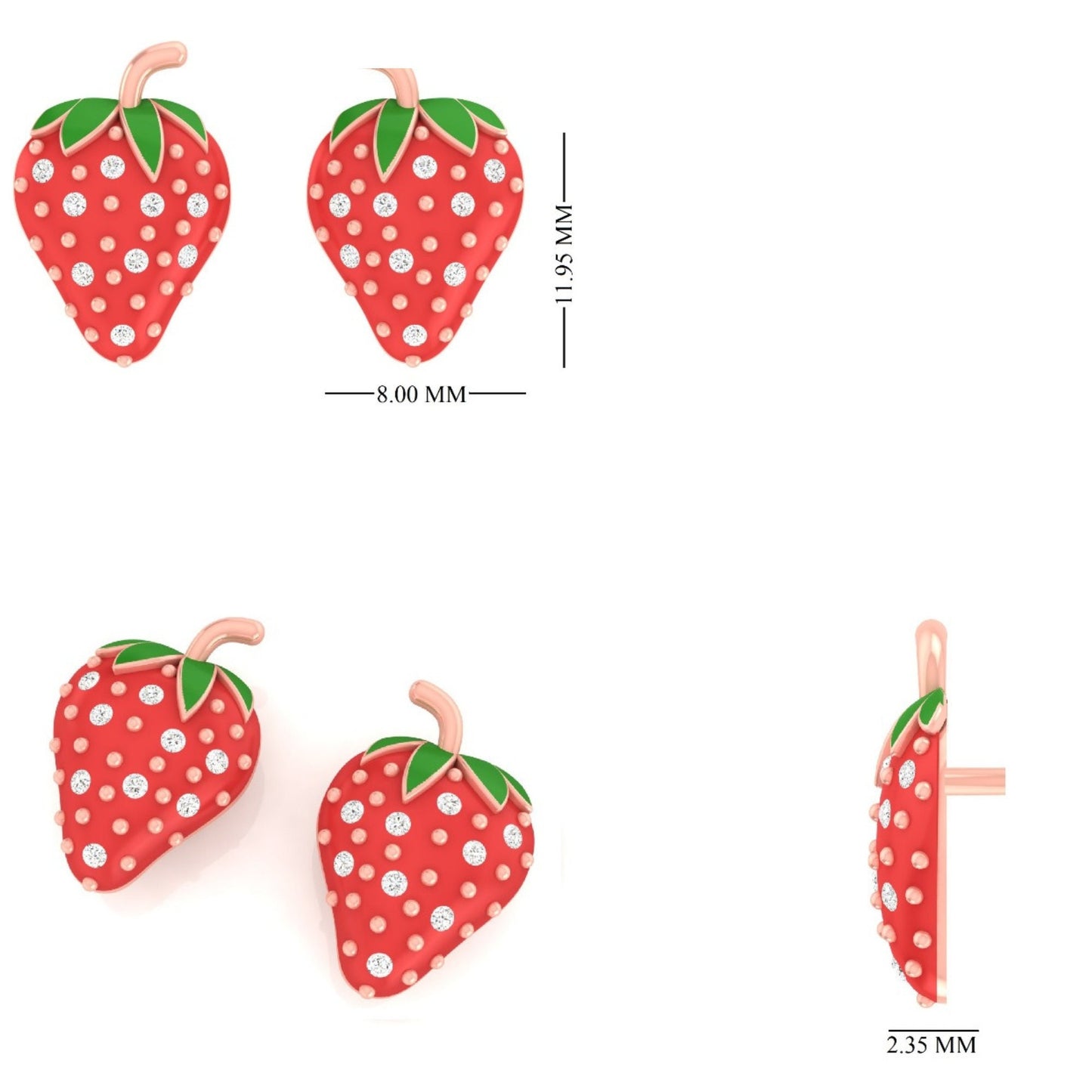Kids Strawberry Diamond Stud Earrings