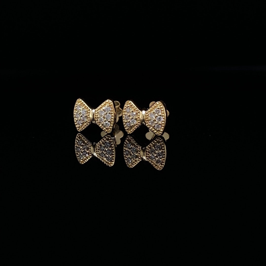 Kids Bow Diamond Stud Earrings, 14k Solid Gold, Natural Diamonds, Kids jewelry, Gift for toddlers, girls and kids