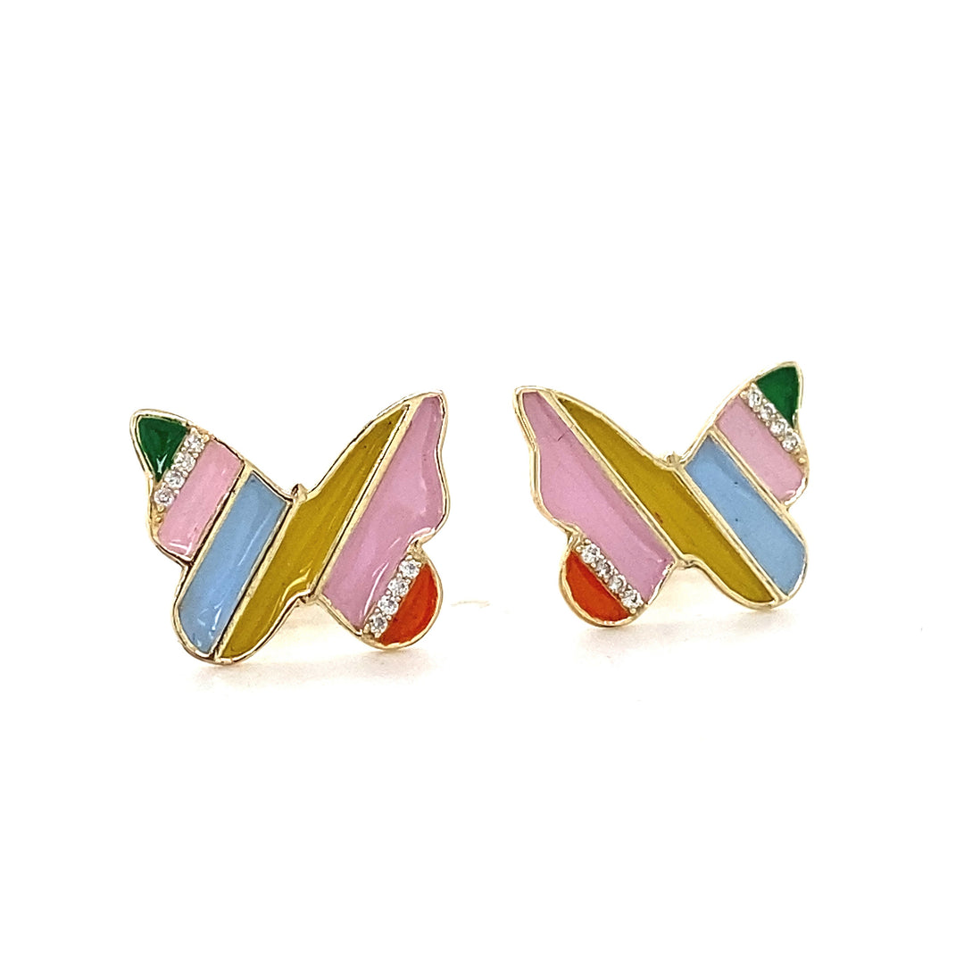 Kids Butterfly Diamond Stud Earrings, 14k Solid Gold With Enameling, Natural Diamonds, Kids jewelry, Gift for toddlers, girls and kids