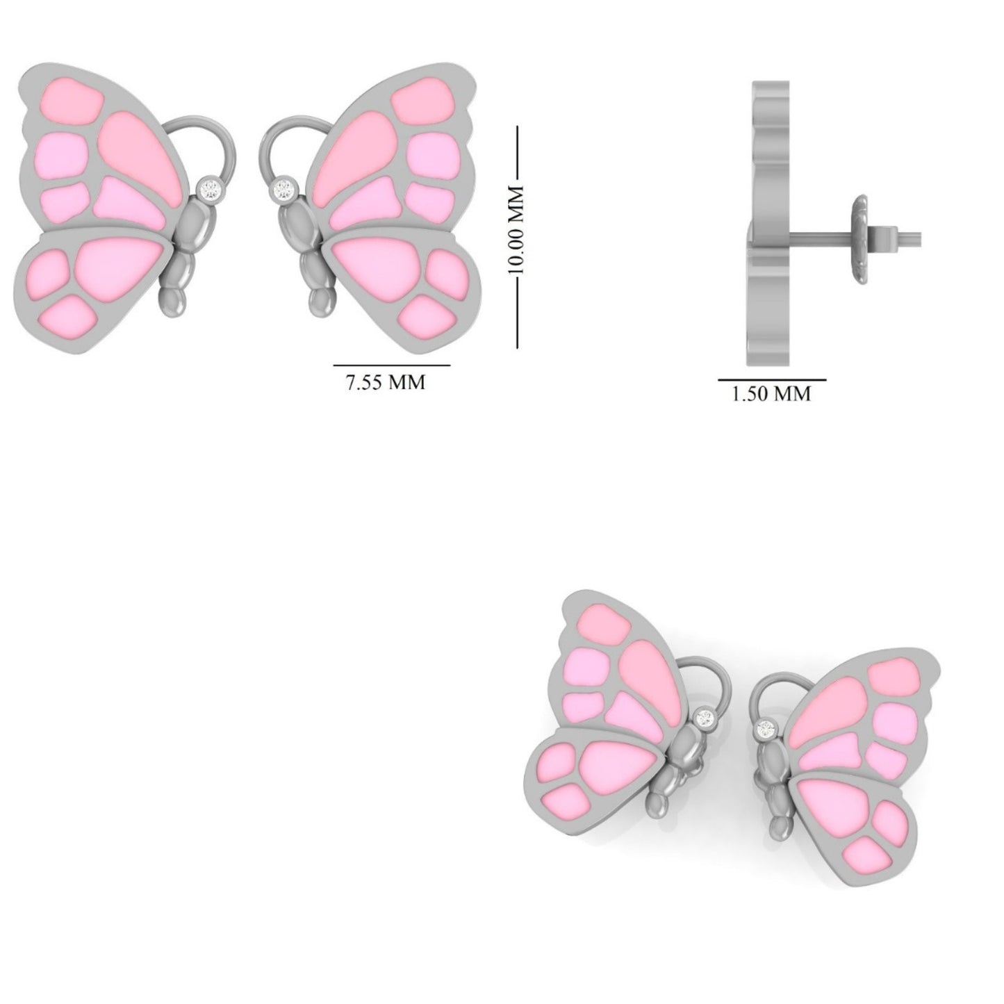 Kids Enameled Butterfly Diamond Stud Earrings