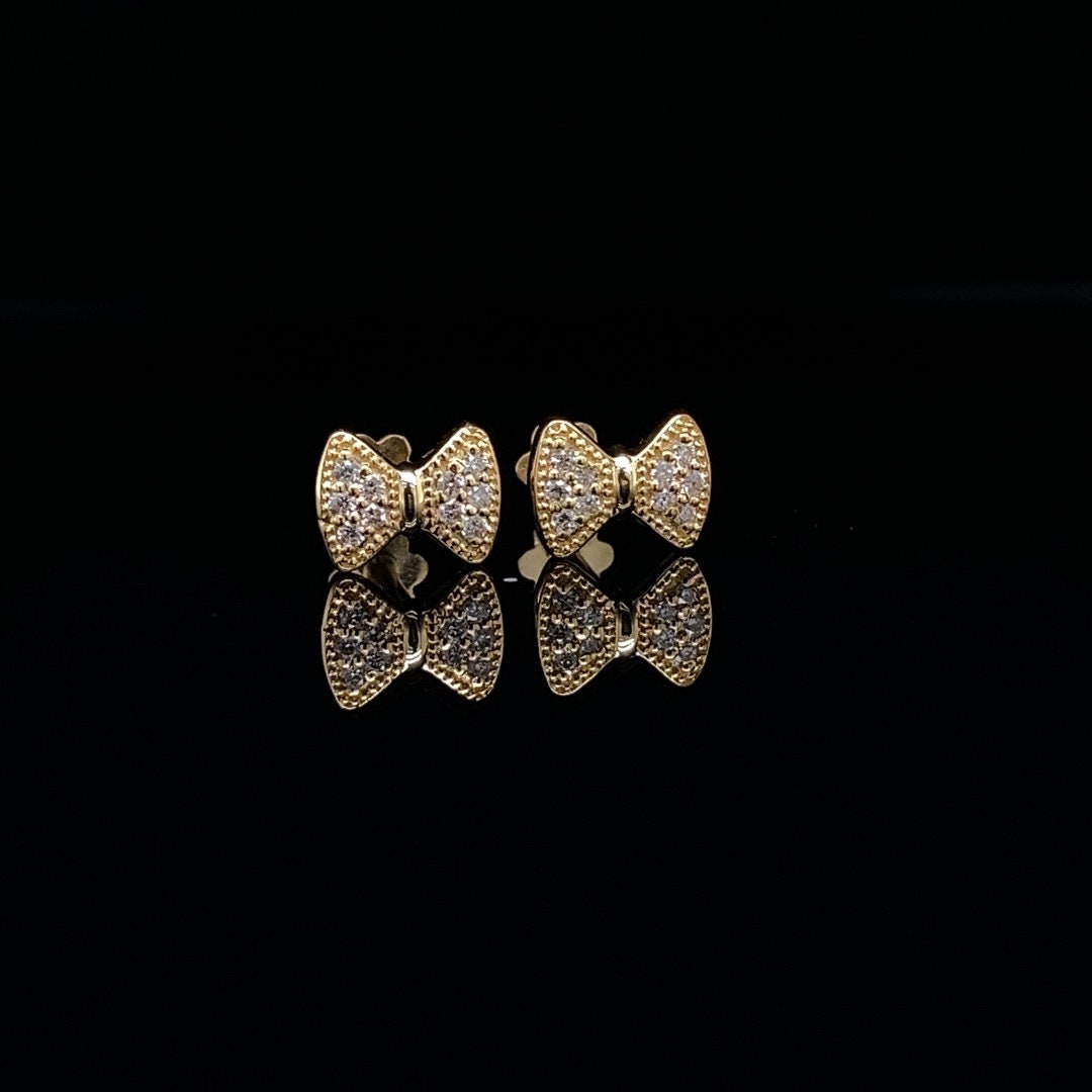 Kids Bow Diamond Stud Earrings, 14k Solid Gold, Natural Diamonds, Kids jewelry, Gift for toddlers, girls and kids