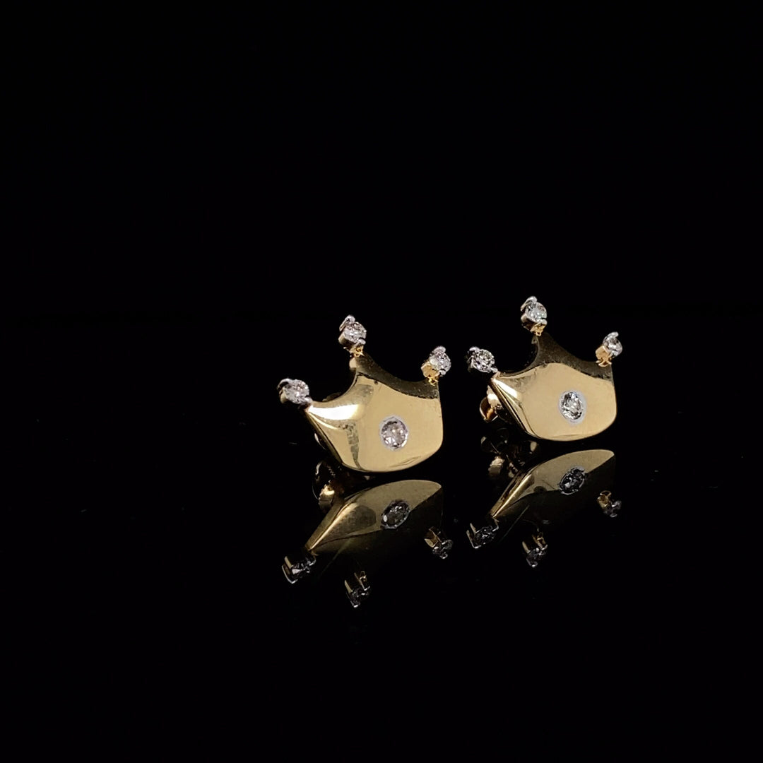 Kids Crown Diamond Stud Earrings, 14k Solid Gold, Natural Diamonds, Kids jewelry, Gift for toddlers, girls and kids