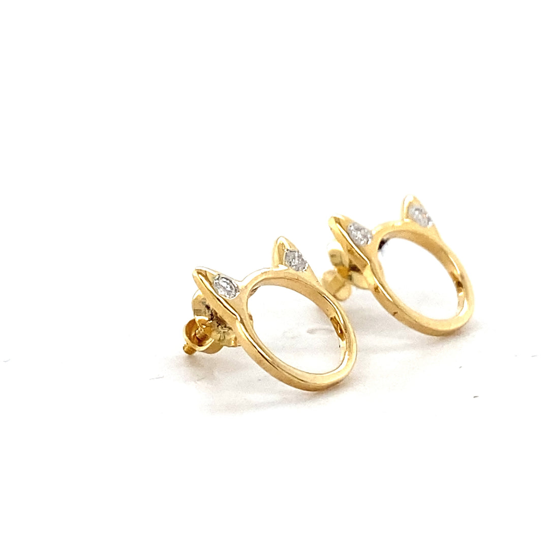 Kids Cat Diamond Stud Earrings, 14k Solid Gold, Natural Diamonds, Kids jewelry, Gift for toddlers, girls and kids