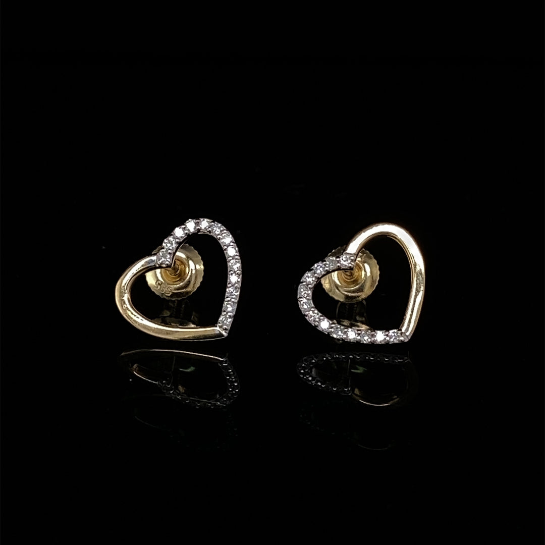 Kids Hollow Heart Design Diamond Stud Earrings, 14k Solid Gold, Natural Diamonds, Kids Jewelry, Gift for toddlers, girls and kids