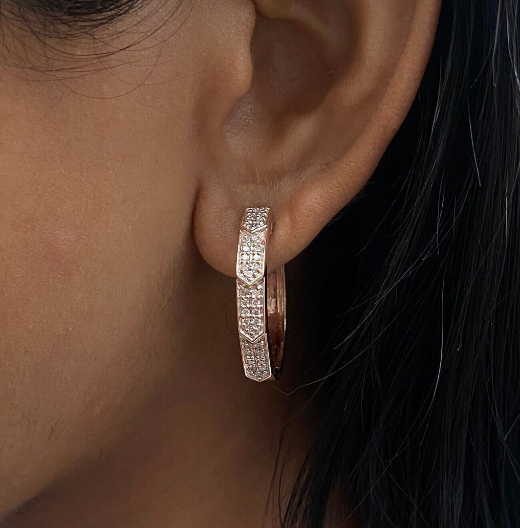 Diamond Oval Hoop Earrings, Natural Diamonds, 14k Solid Gold, Gift for her, Elegant Design