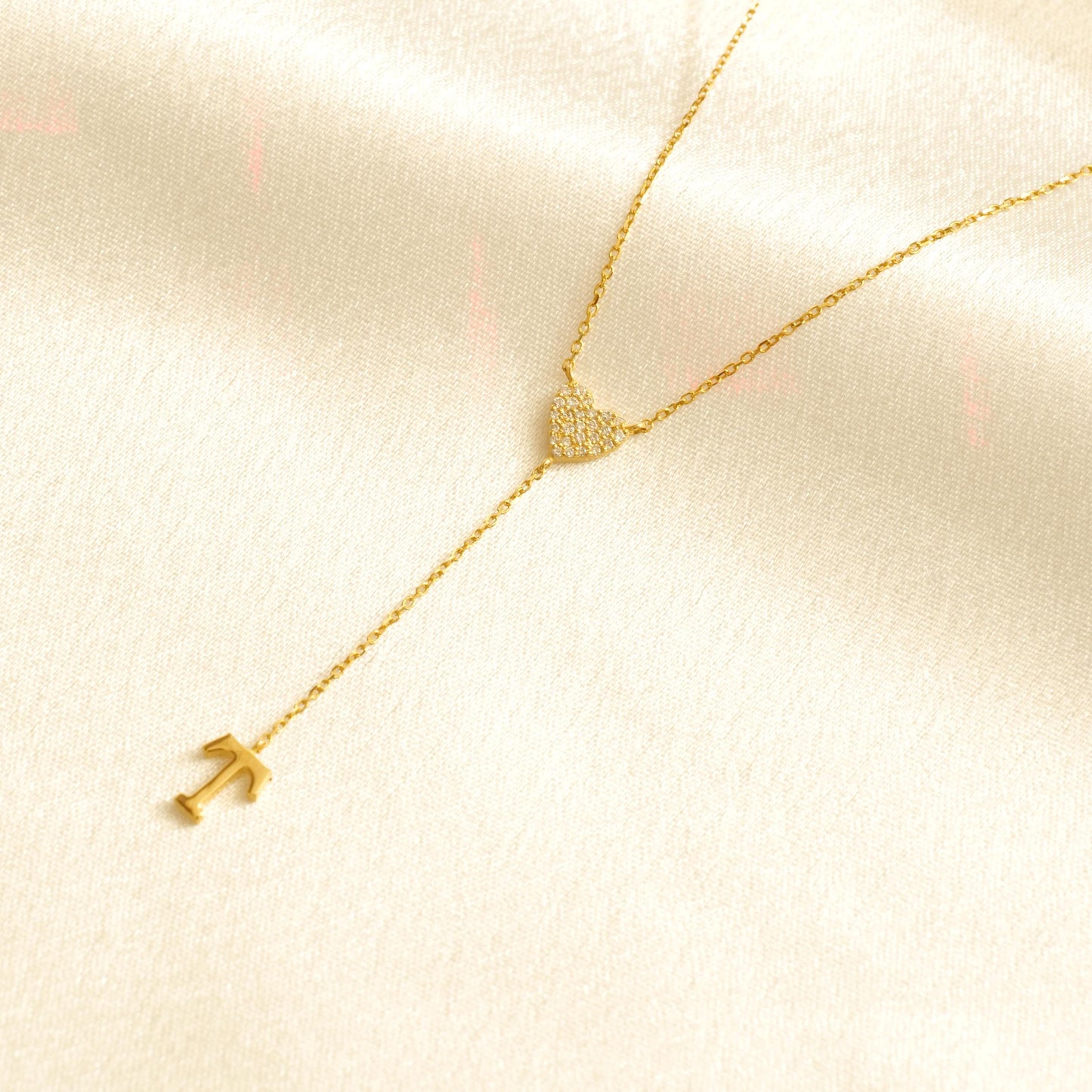 Personalized Initial Heart Diamond Lariat Necklace