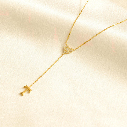 Personalized Initial Heart Diamond Lariat Necklace