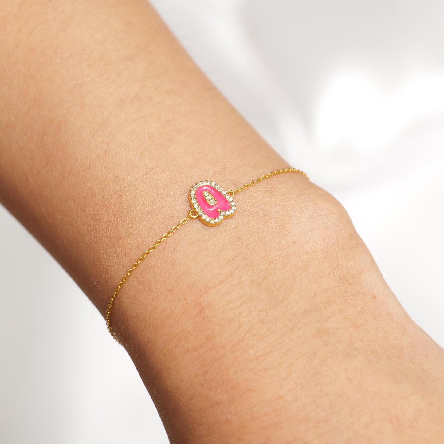 Personalized Initial Halo Diamond Enamel Bracelet