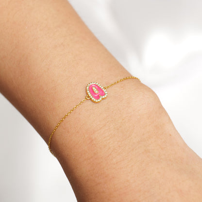 Personalized Initial Halo Diamond Enamel Bracelet