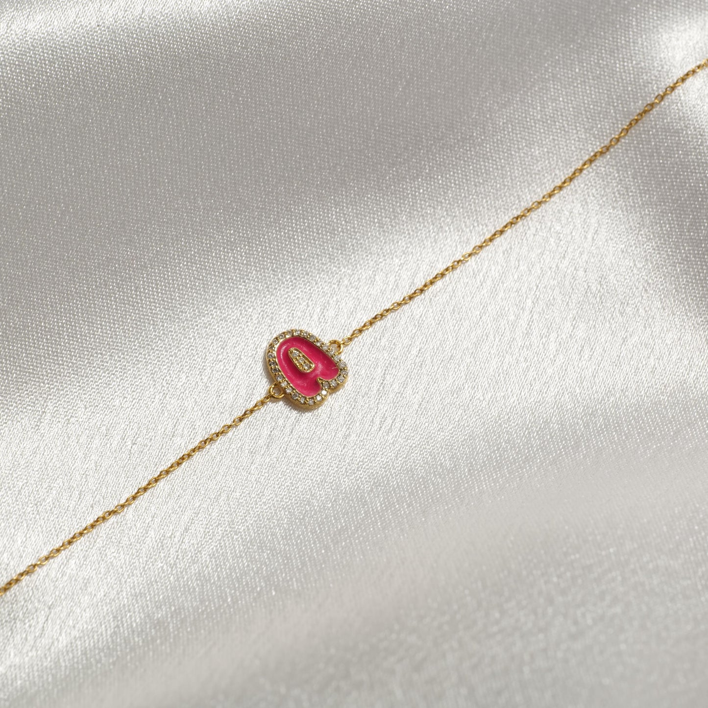 Personalized Initial Halo Diamond Enamel Bracelet