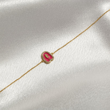Personalized Initial Halo Diamond Enamel Bracelet