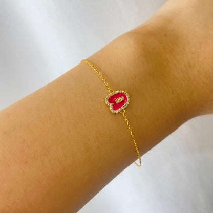 Personalized Initial Halo Diamond Enamel Bracelet