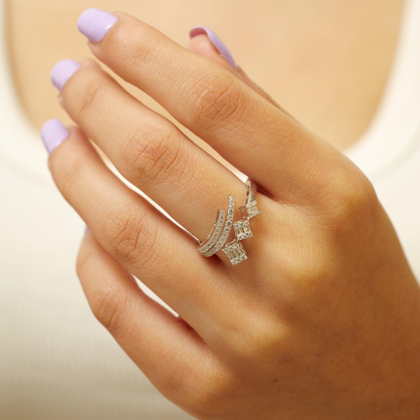 Three Square Natural Diamond Ring