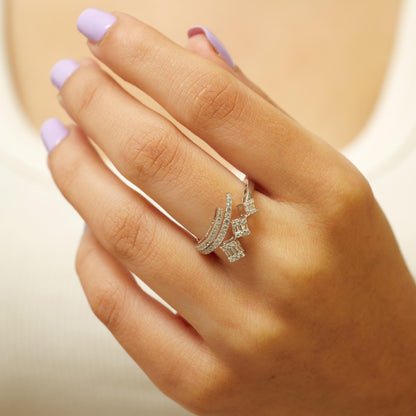 Three Square Natural Diamond Ring