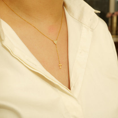 Personalized Initial Heart Diamond Lariat Necklace