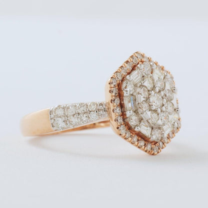 Hexagonal Halo Natural Diamond Bridal Ring