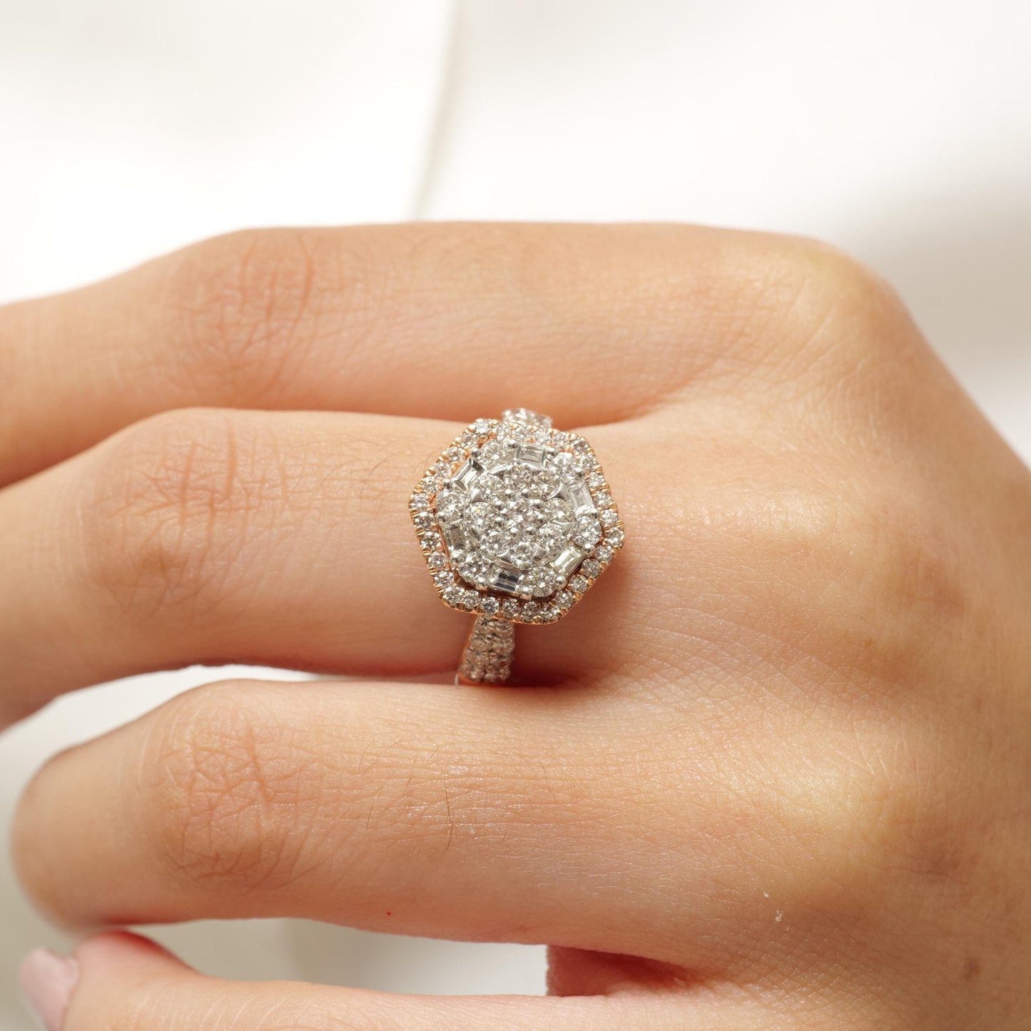 Hexagonal Halo Natural Diamond Bridal Ring