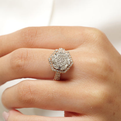 Hexagonal Halo Natural Diamond Bridal Ring