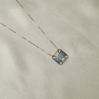 Square Blue Sapphire Diamond Pendant Necklace
